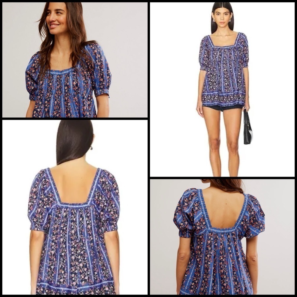 FREE PEOPLE BABYDOLL VINTAGE LOVER FLORAL PRINT SHORT SLEEVE TOP Boho COTTAGE XS